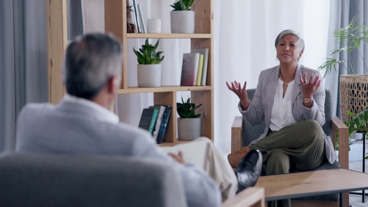 geschäftsfrau, therapie und treffen in beratung