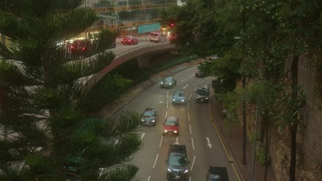 Vista-De-La-Carretera-Durante-La-Puesta-De-Sol-En-Hong-Kong