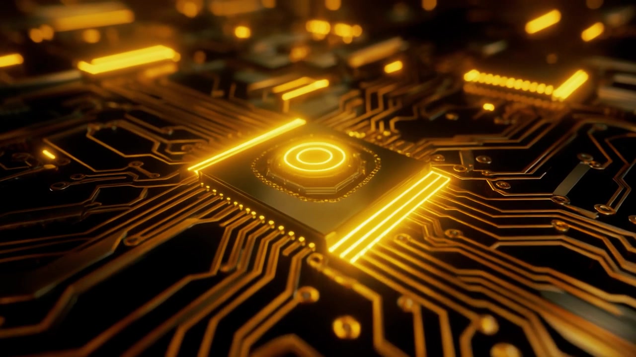 Glødende gyldent printkort med central processor