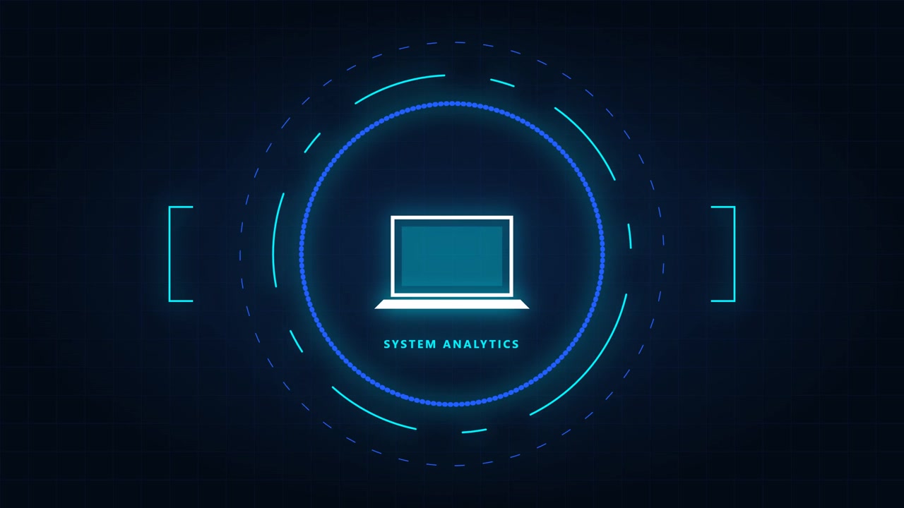 Ícone de Laptop Digital com Interface HUD de Análise de Sistema