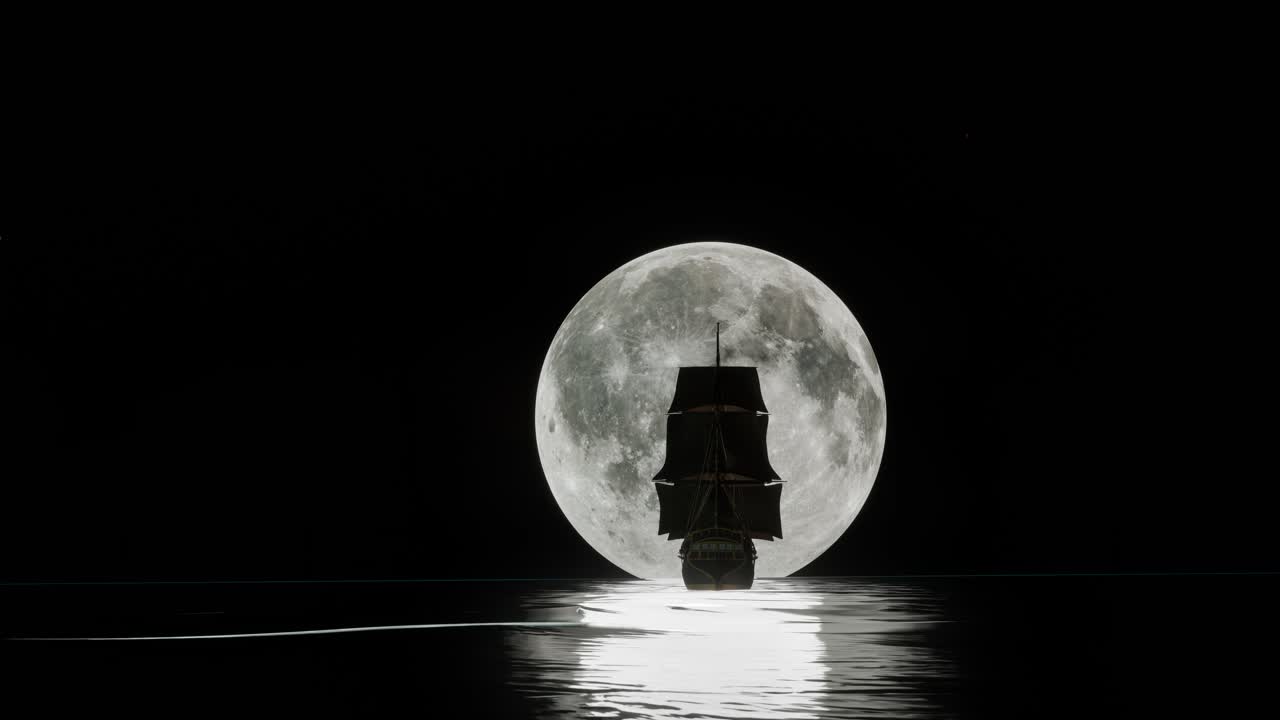 Pirate Ship Under a Full Moon
