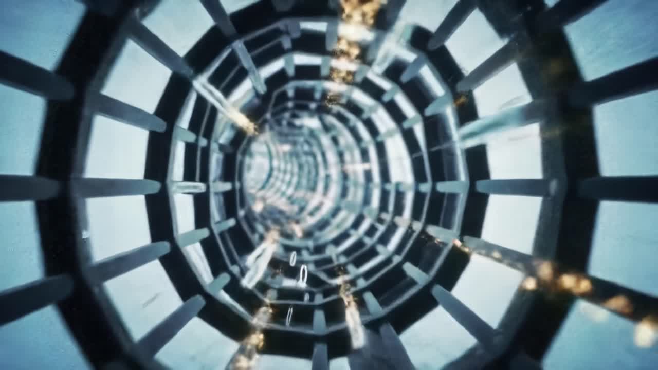 Exploring the Depths of a Hypnotic Spiral: A Journey Through an Enigmatic Tunnel of Light and Structure in a Captivating Visual Display