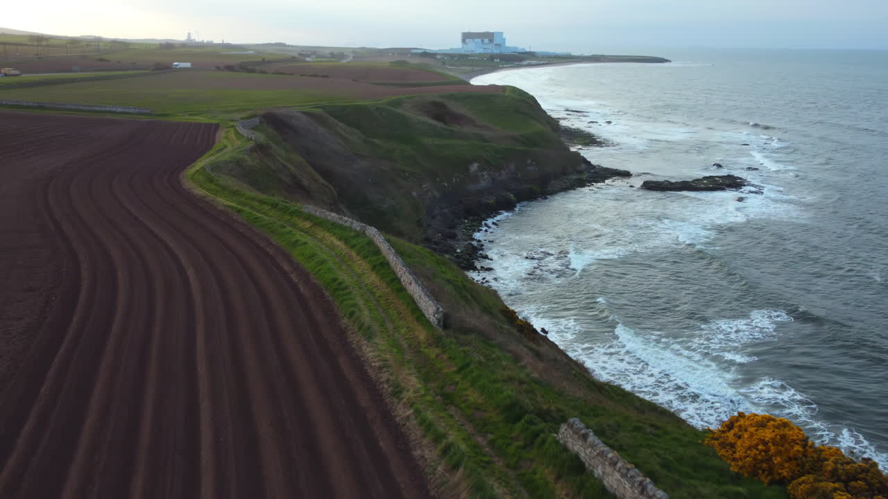 Aerial drone view of Edinburgh shore and sea in United Kingdom
