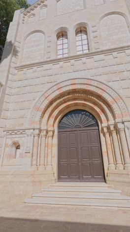 view of dormition abbey door, jerusalem old city. slow motion.