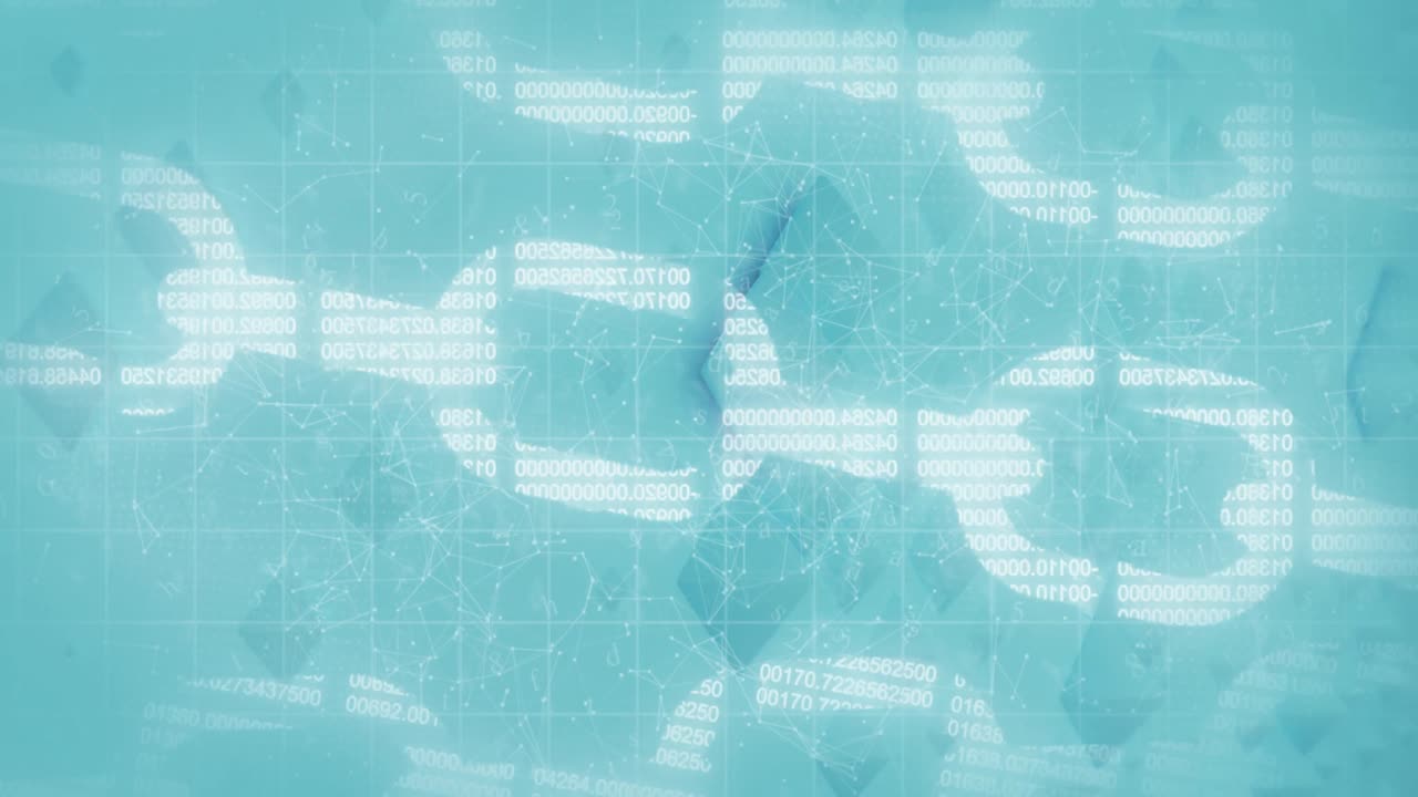 디지털 블록 체인 및 이진 코딩 프로세싱의 녹색 배경 애니메이션