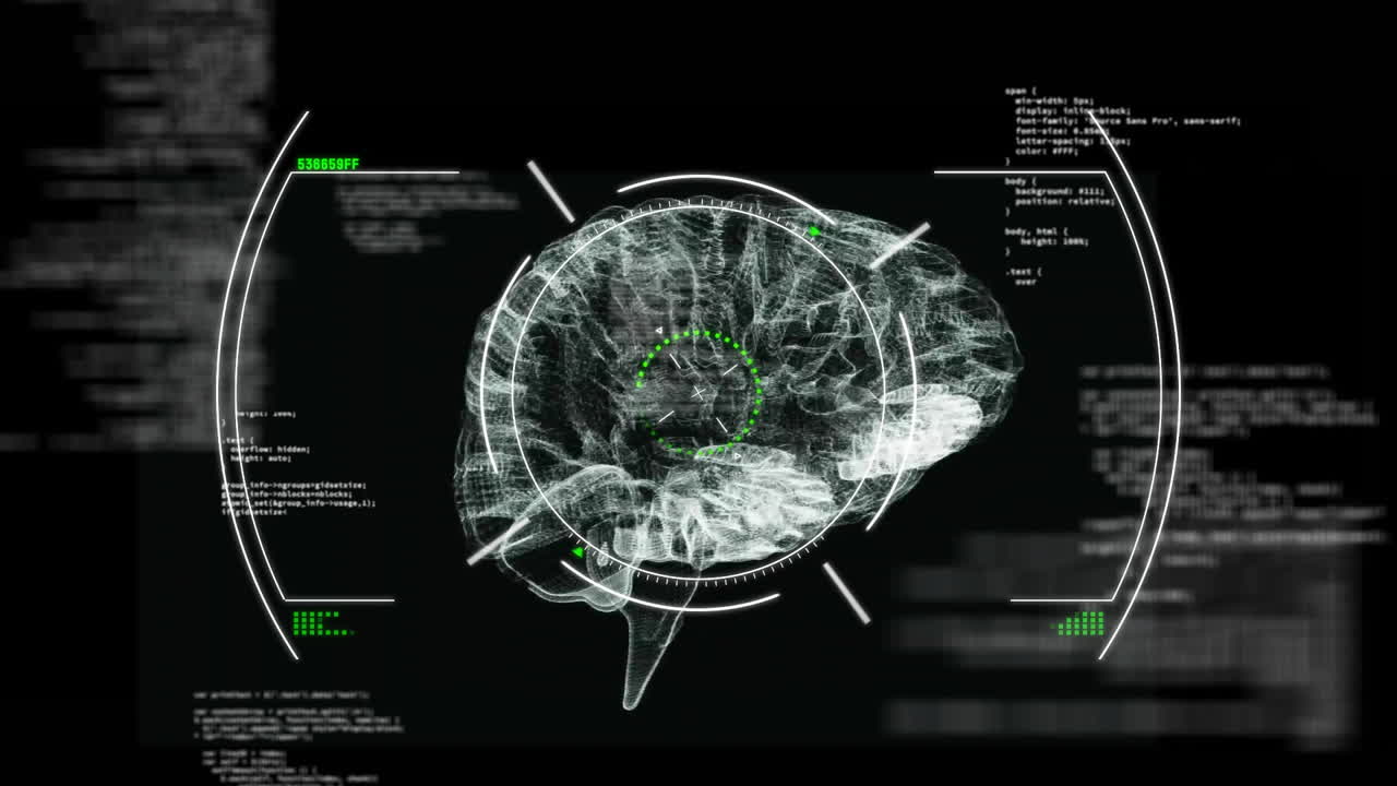 Animation of scope scanning and data processing over brain