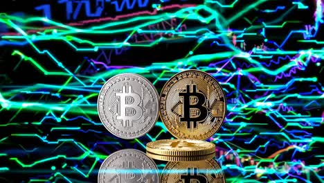 Bitcoin and Crypto Trading Graph with Gold and Silver Coins