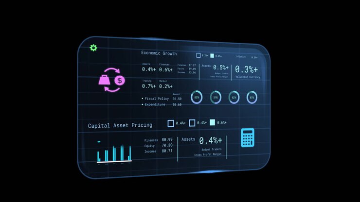 Animation of screen with banking data over black background