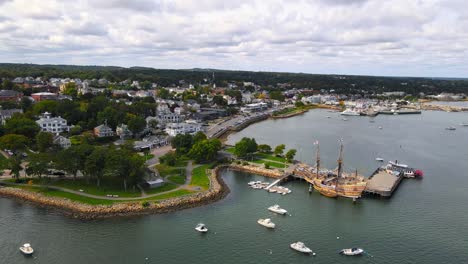 mayflower harbored on the coastline of a massachusetts harbor