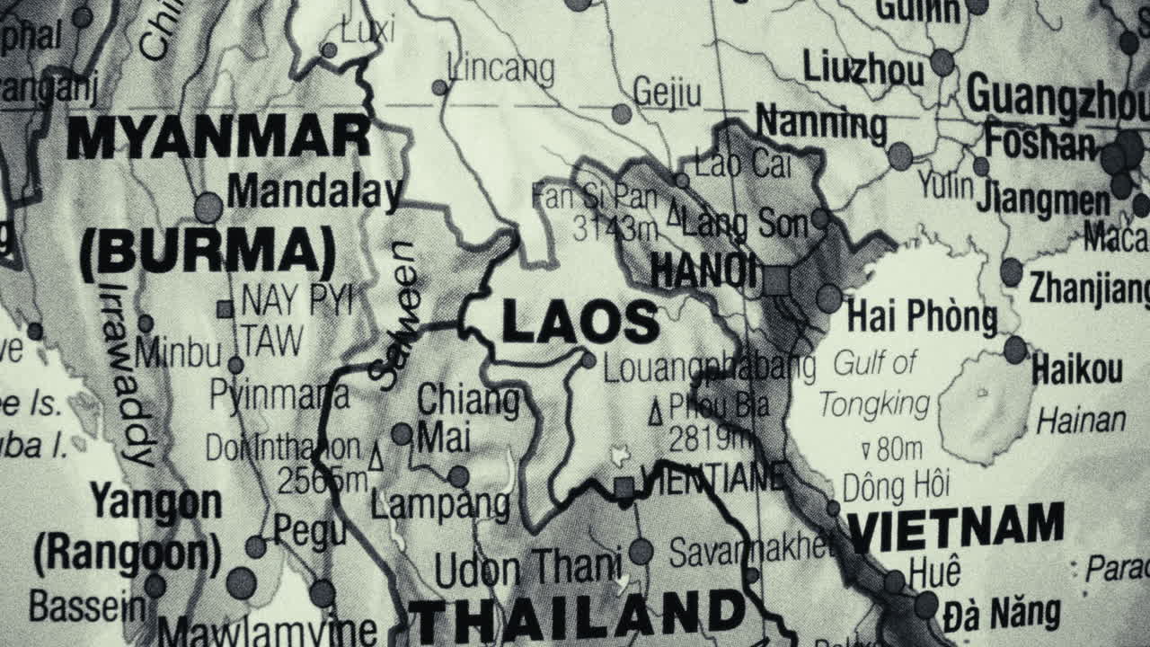 Black and white close-up map of Southeast Asia