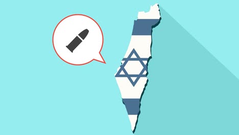 animación de una larga sombra mapa de israel con su bandera y un globo cómico con un icono de bala