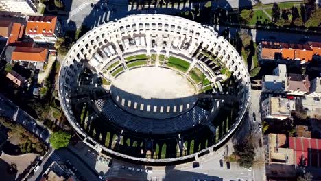 aerial view of roman amphitheatre in pula. istria, croatia