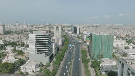 wide aerial drone footage of sprawling city of karachi, pakistan