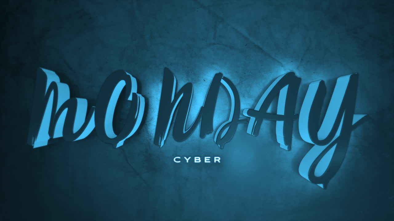 Dark monochrome Cyber Monday text on deep blue gradient