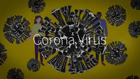 animación de las células de covid 19 sobre el texto del virus de la corona