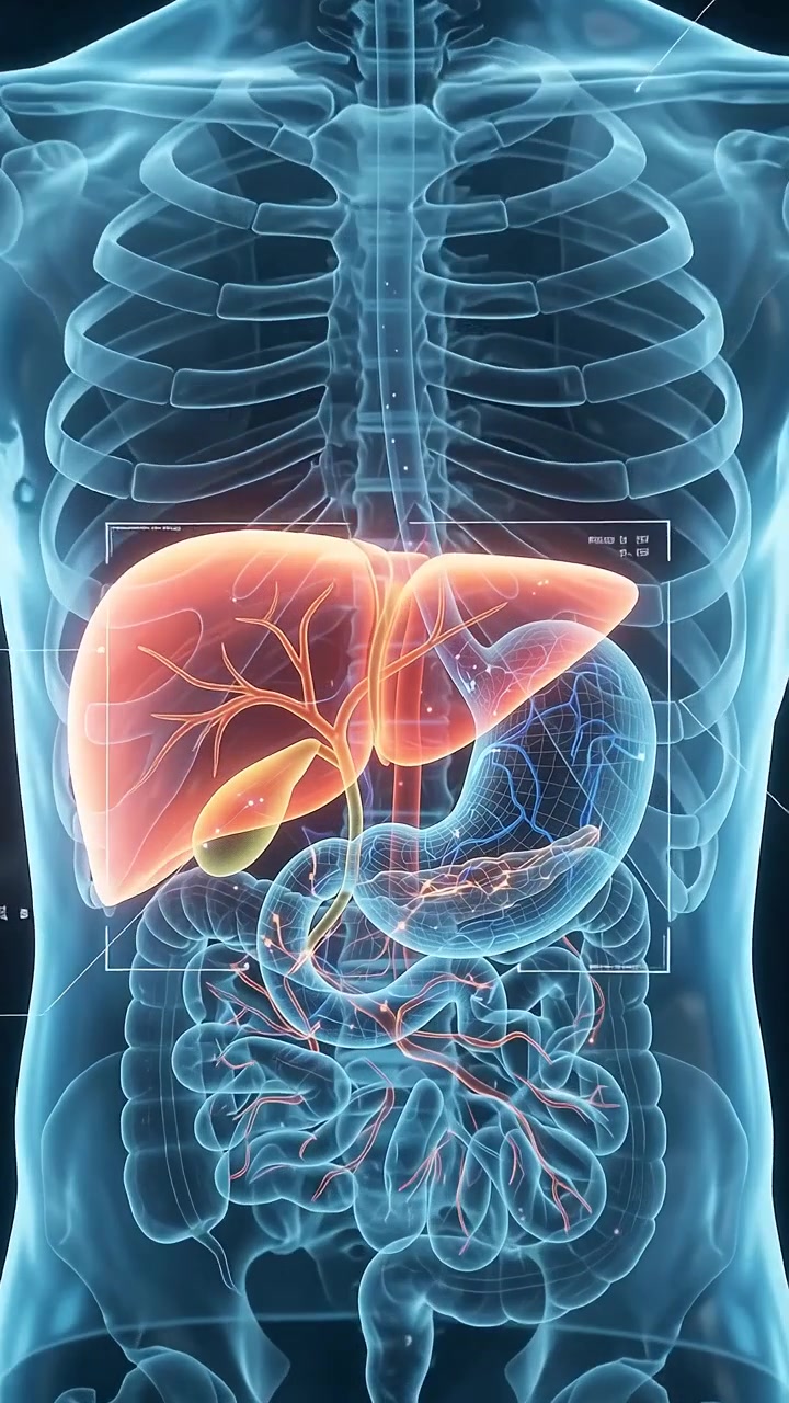 Digital Medical Scan of Human Liver and Digestive System
