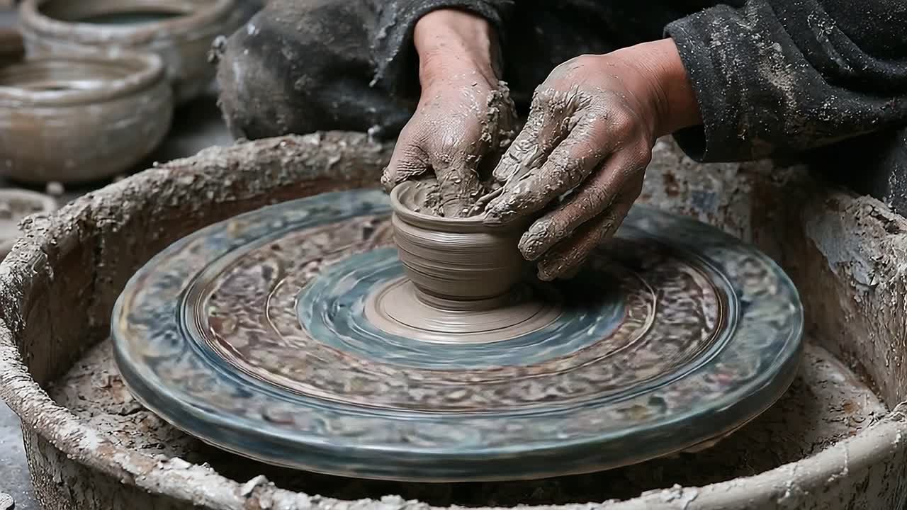 Mastering the Art of Pottery: A Skilled Artisan Shapes Clay on a Wheel, Creating a Beautiful Ceramic Vessel Through Patience and Precision