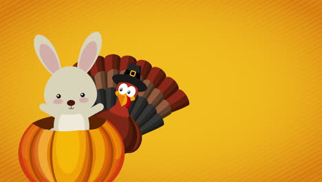 feliz celebración de acción de gracias con pavo y conejo