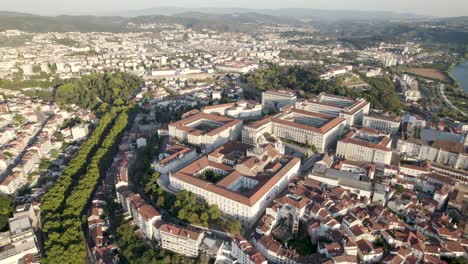 coimbra university campus overlooking city cityscape. aerial view