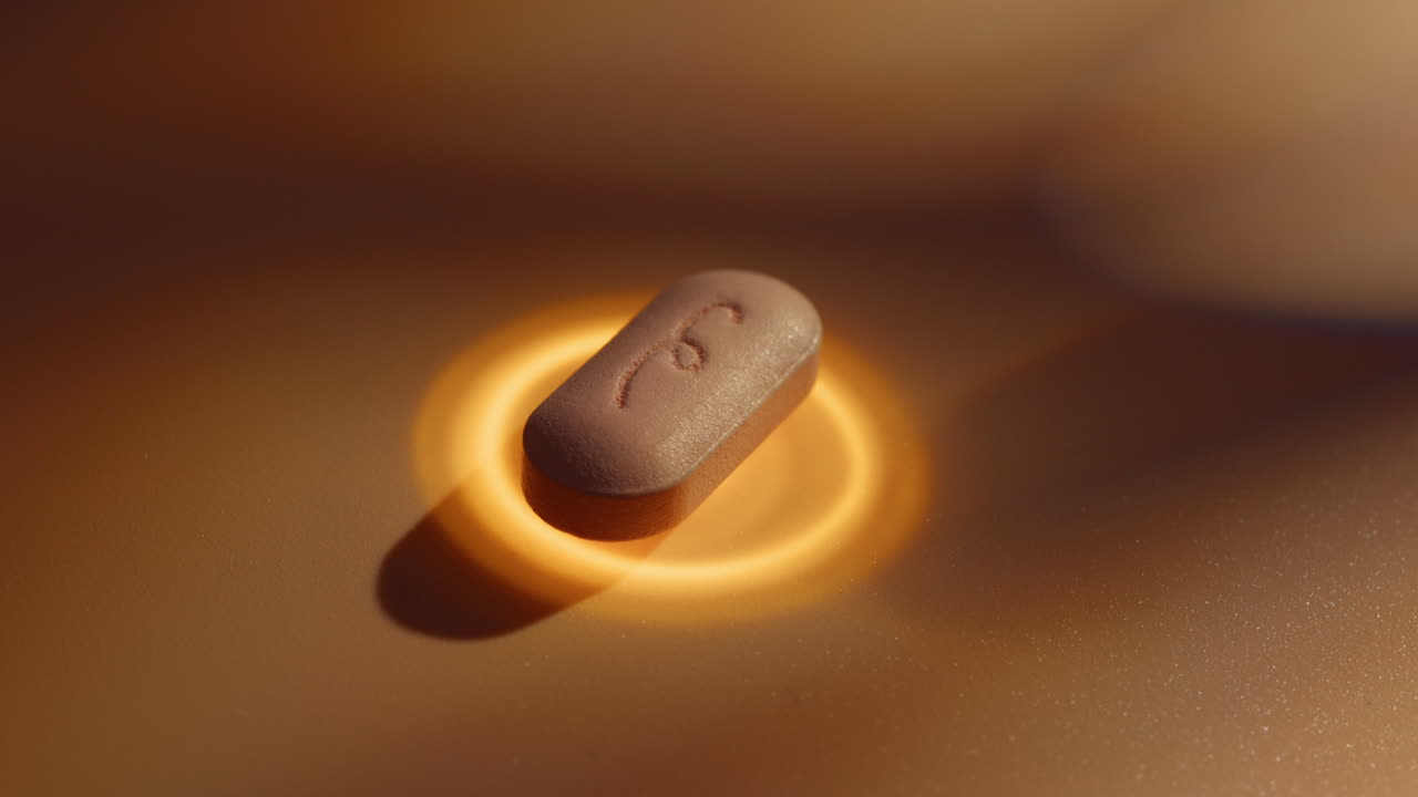 Close-up of a light beige pill