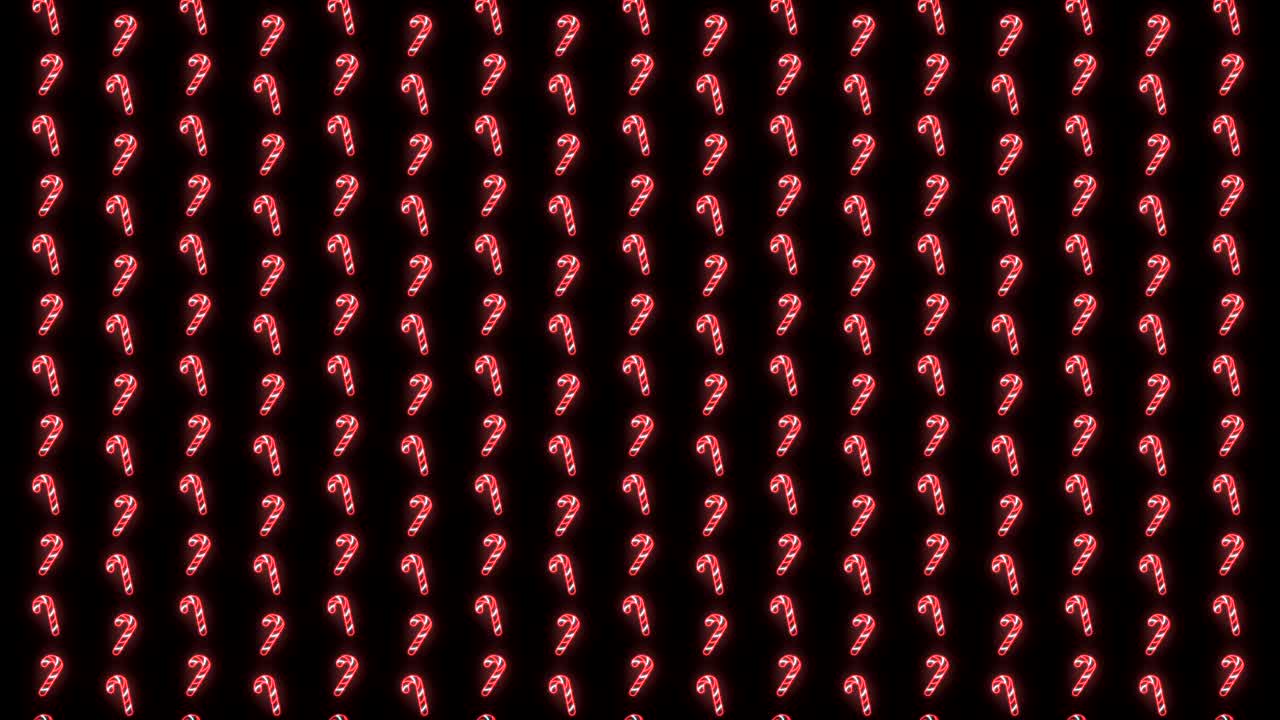 fondo de patrón navideño de neón de bastón de caramelo en animación de bucle rojo, blanco y negro