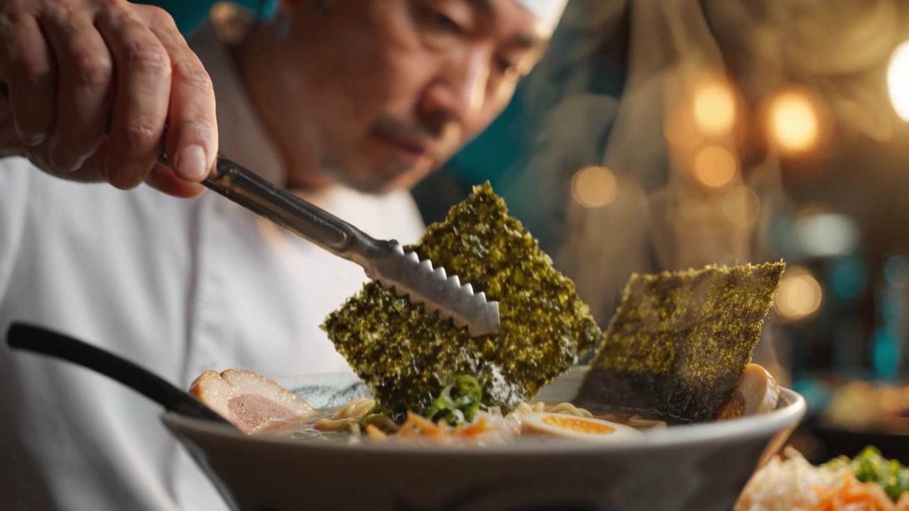 Koki Ahli dengan Terampil Menyiapkan Hidangan Ramen Lezat dengan Bahan Segar dan Kuah Panas untuk Pengalaman Kuliner Masakan Jepang Otentik.