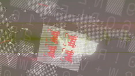 Processing data, digital map overlay with red text in animation style