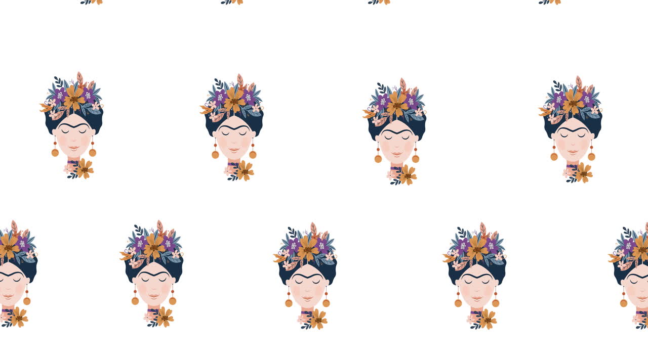 composición de filas de rostros de mujeres que se mueven sobre un fondo blanco