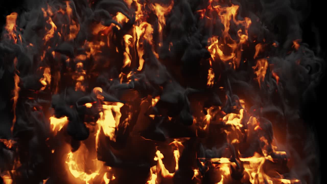 강렬한 지옥불, 더러운 석유 오염 불꽃, 거대한 연기 기둥, 검은 독 구름