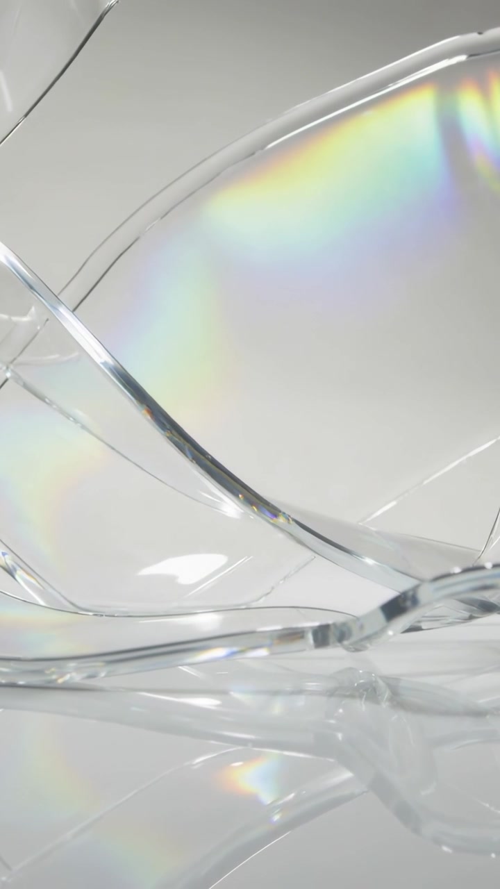 Vertical video: Sliding clear glass pieces during camera pan, gray backdrop showing prismatic band
