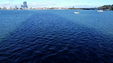 Swan-River---Aerial-view-lifting-up-over-water-to-South-Perth