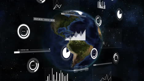 Animación-Del-Procesamiento-De-Datos-Digitales-Sobre-El-Globo-Sobre-Fondo-Negro