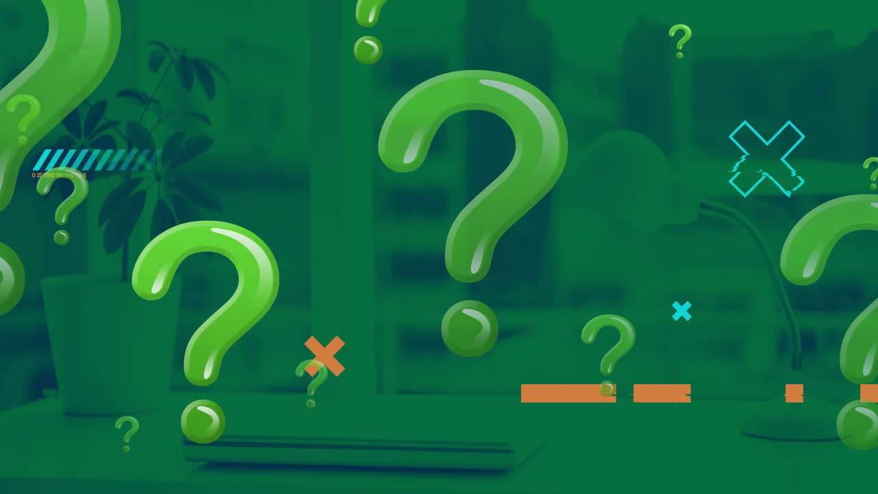 Animation of interrogation marks over office