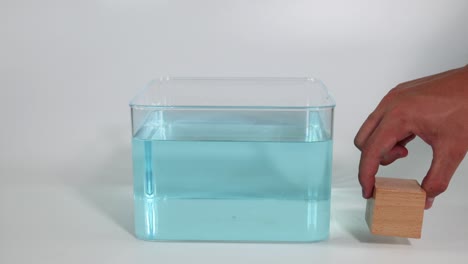 sequential demonstration of water displacement with a block