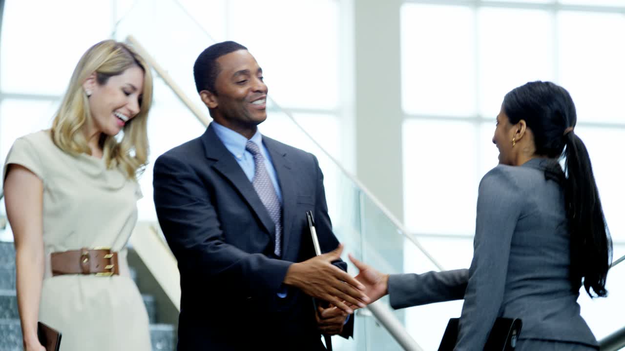 Male female multi ethnic business team in office