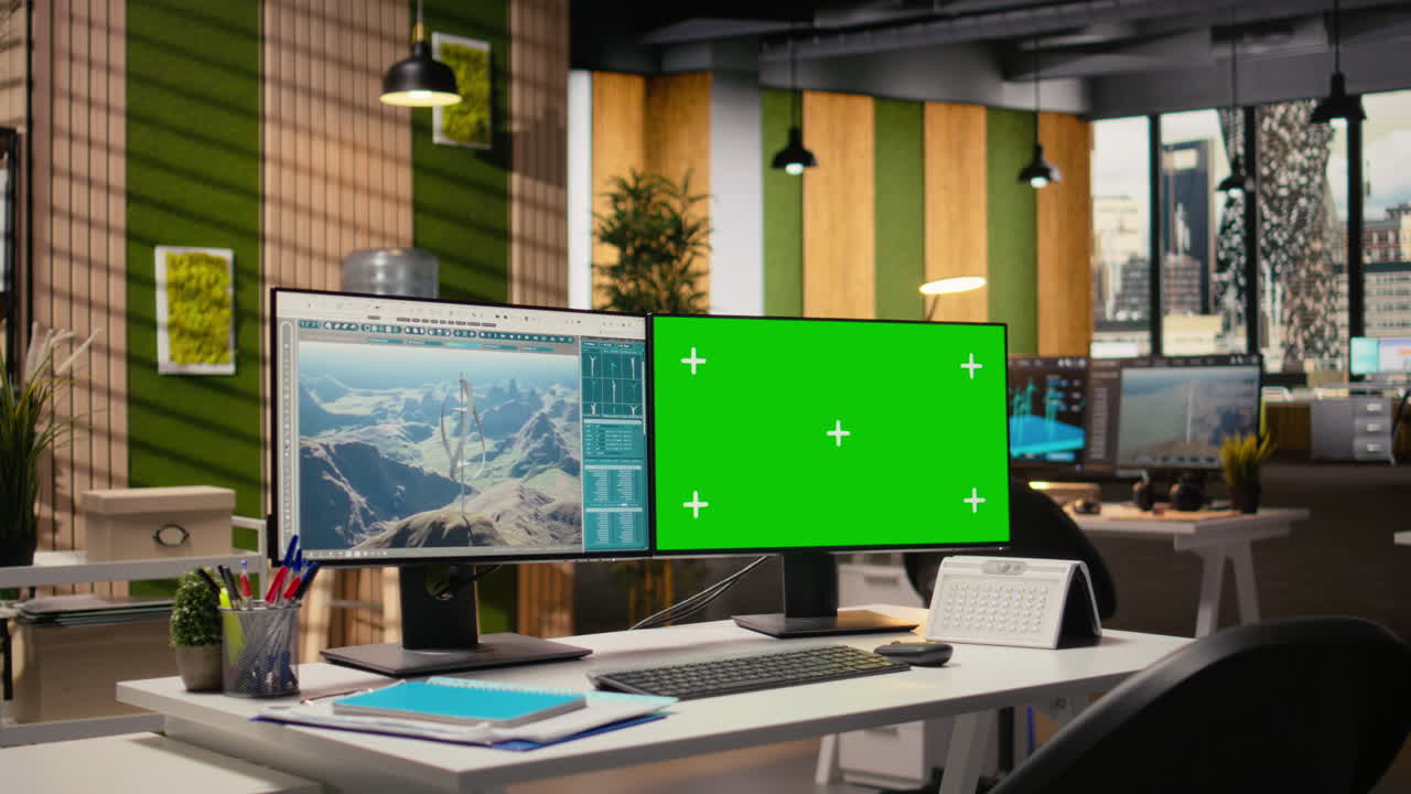 Futuristic Windmill Prototype Simulation On Green Screen Mockup Pc