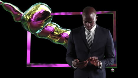 hombre de negocios afroamericano usando un teléfono inteligente