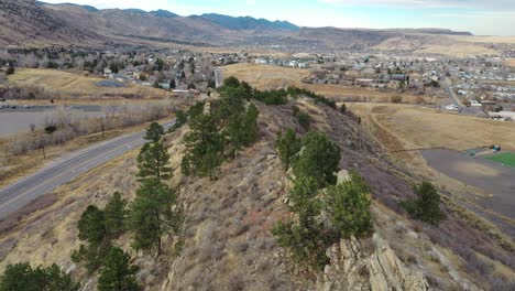 a drone pan over the hogsback, showing trails and soccer fields, golden colorado