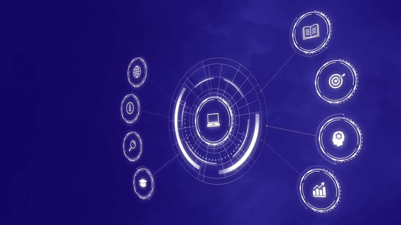 Animation of network of digital icons against thunderstorms and dark clouds in the sky