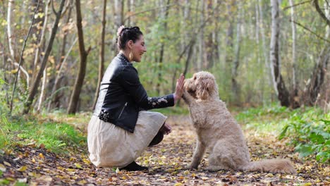 High-Five-Teamwork-Between-Woman-Dog