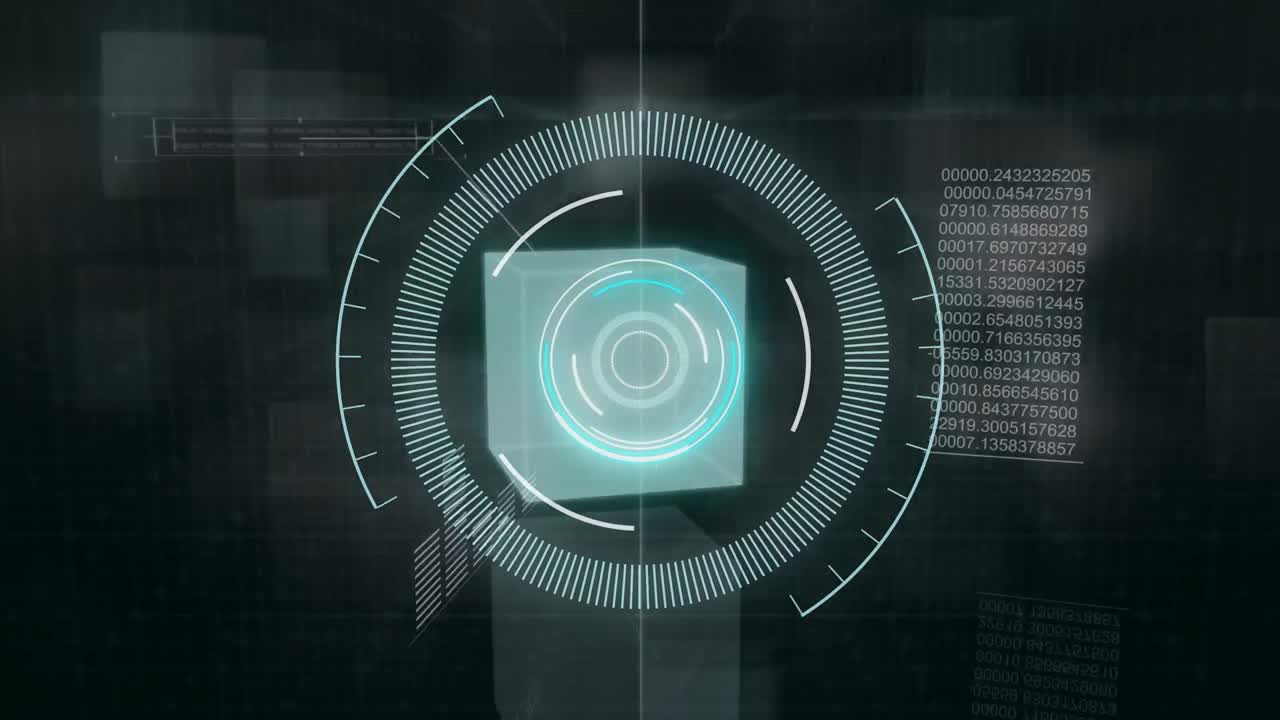 Animation of scope scanning over data processing on black background