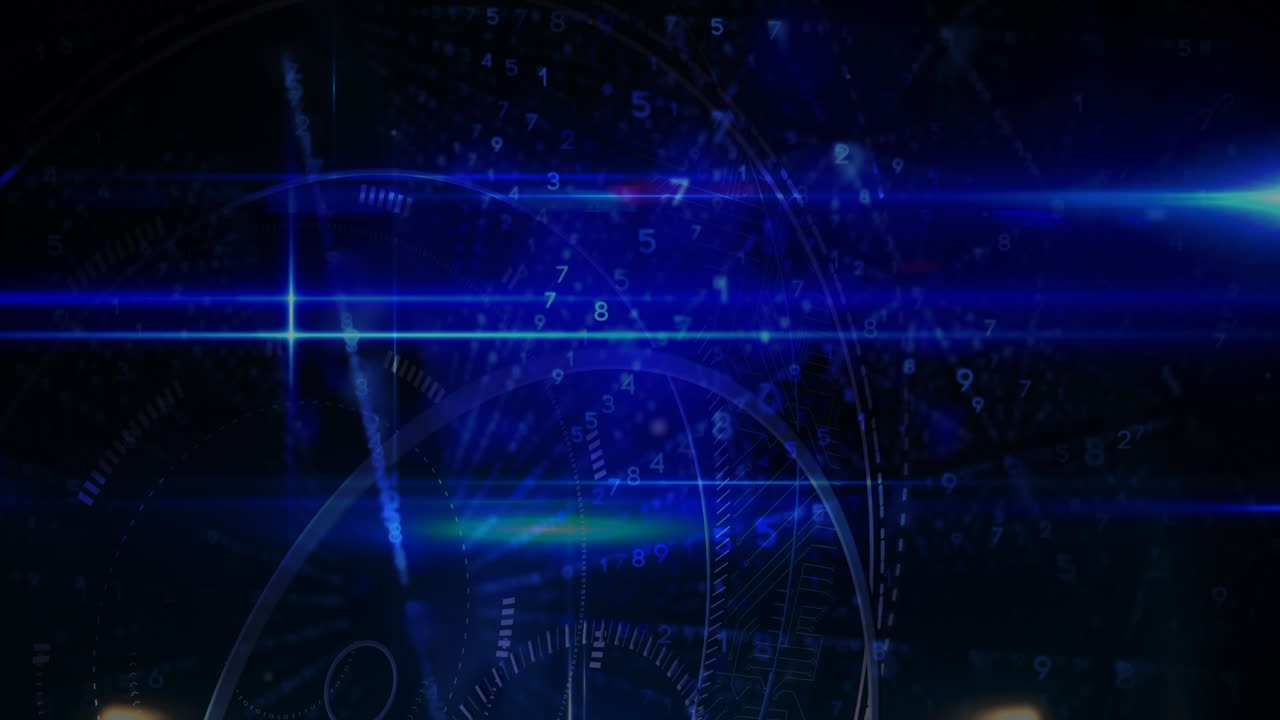 Animation of data processing and binary coding on blue background