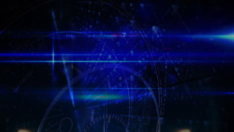 animation of data processing and binary coding on blue background