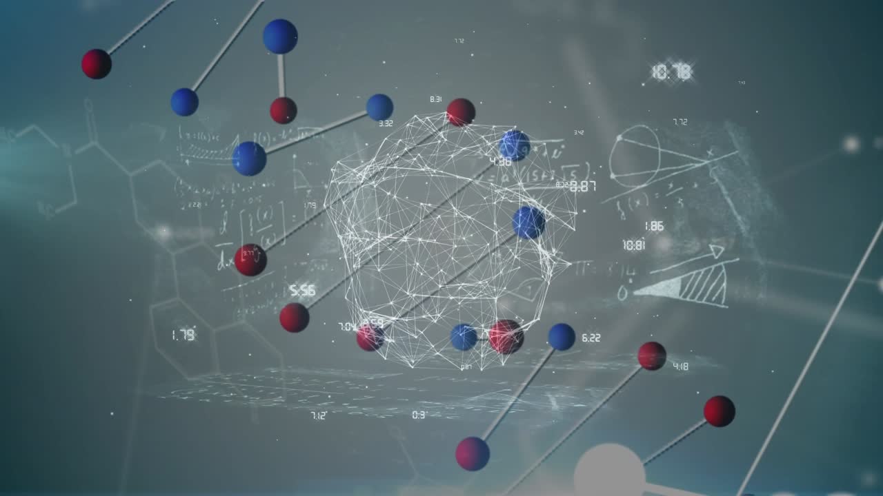 Animation of dna and scientific data processing on grey background