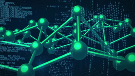 animación de la cadena de adn, codificación binaria y procesamiento de datos sobre fondo negro