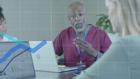 animation of financial data processing over diverse doctors in office