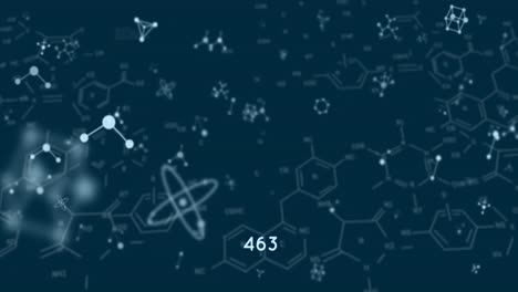 Animation-Von-Molekülen-Und-Chemischen-Formeln-Auf-Schwarzem-Hintergrund