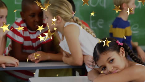 in school, children in classroom with golden stars animation overlaying scene
