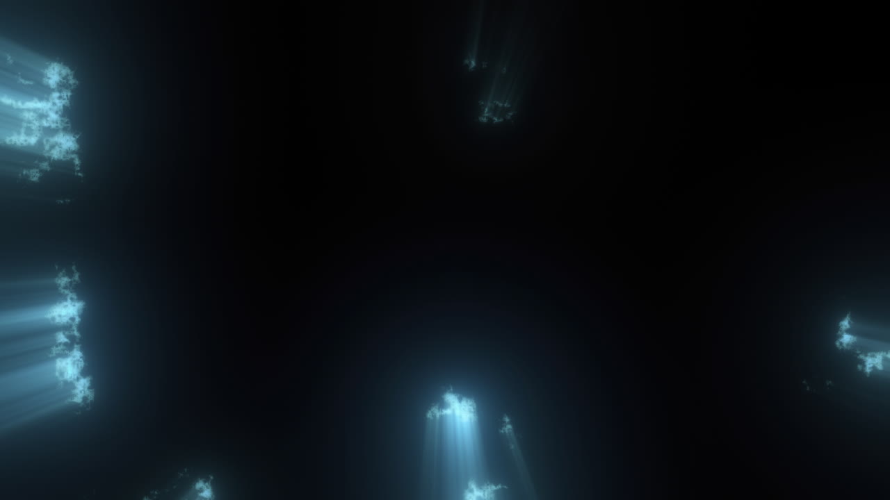 Vivid Vibrant Textured Blue Light Rays Bursting Out Randomly from Black Background. Abstract Fluid Dark Energy Effect