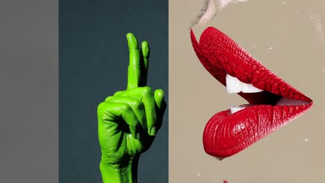 contraste colorido: mano y labios